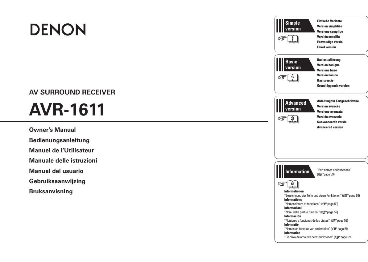 Denon AVR 1611 Owners Manual
