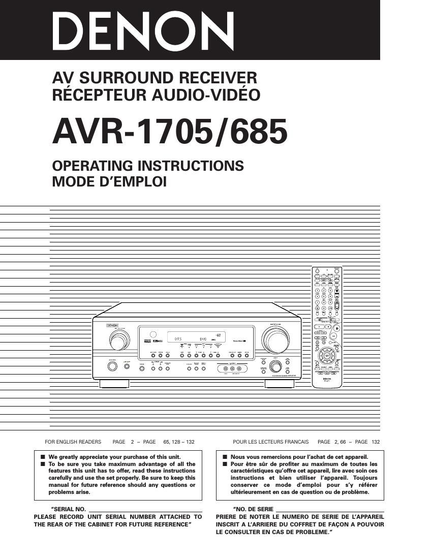 Denon AVR 1705 Owners Manual