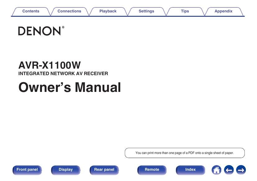 Denon AVR X1100W Owners Manual