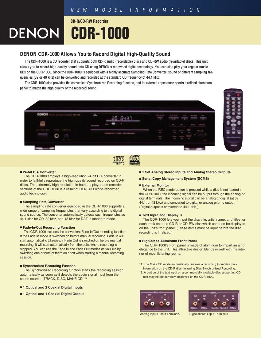 Denon CDR 1000 Owners Manual