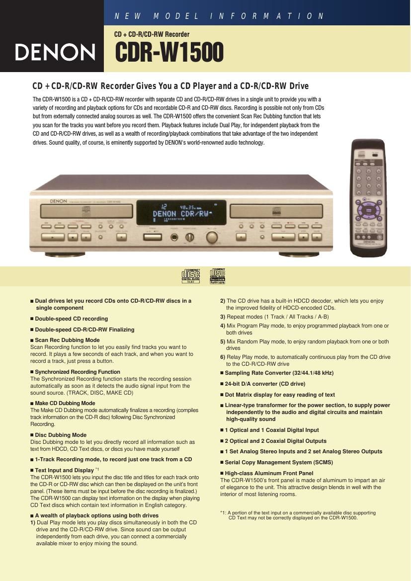 Denon CDR W1500 Brochure