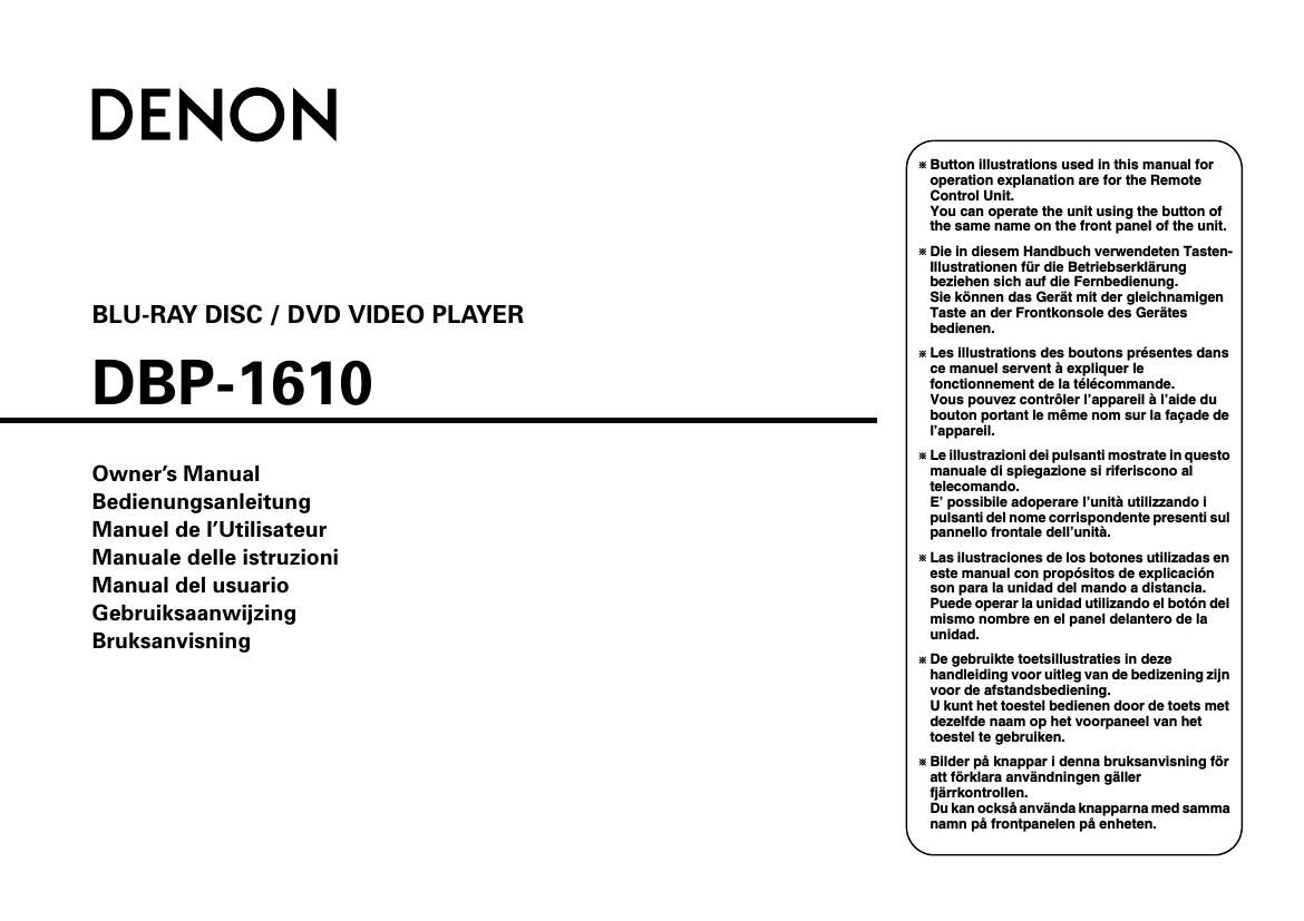 Denon DBP 1610 Owners Manual