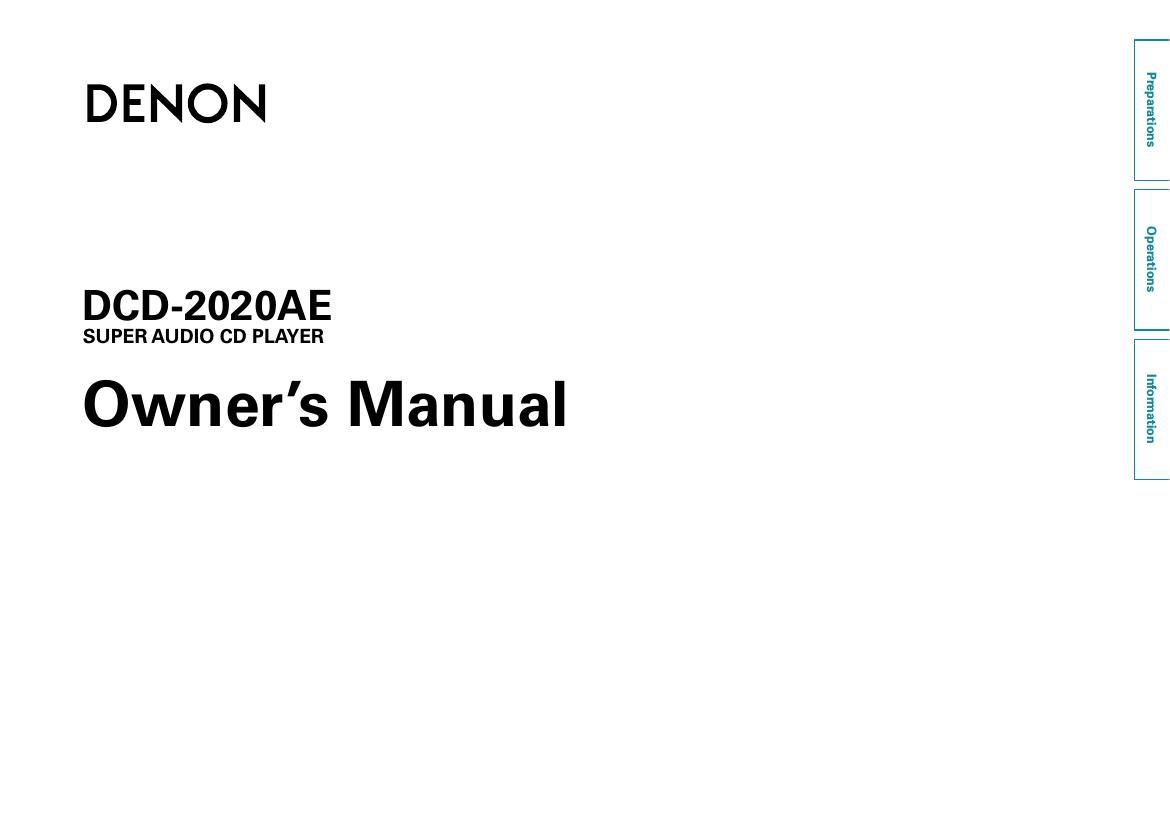 Denon DCD 2020AE Owners Manual
