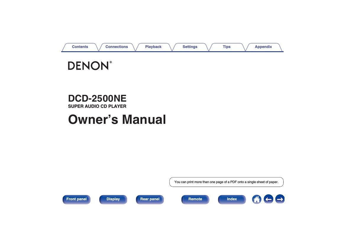 Denon DCD 2500NE Owners Manual