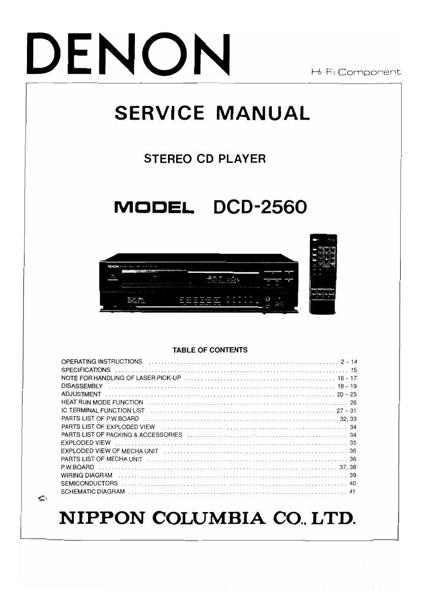 Denon DCD 2560 Service Manual