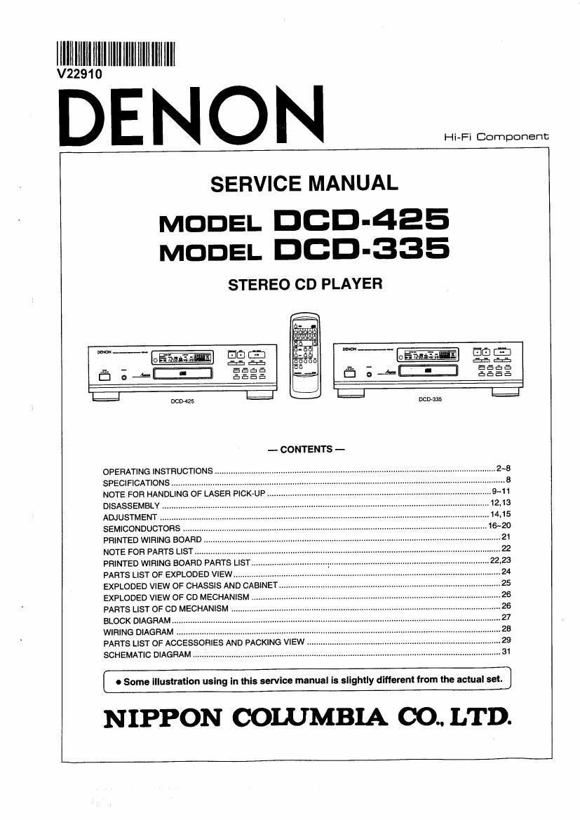 Denon DCD 335 Service Manual