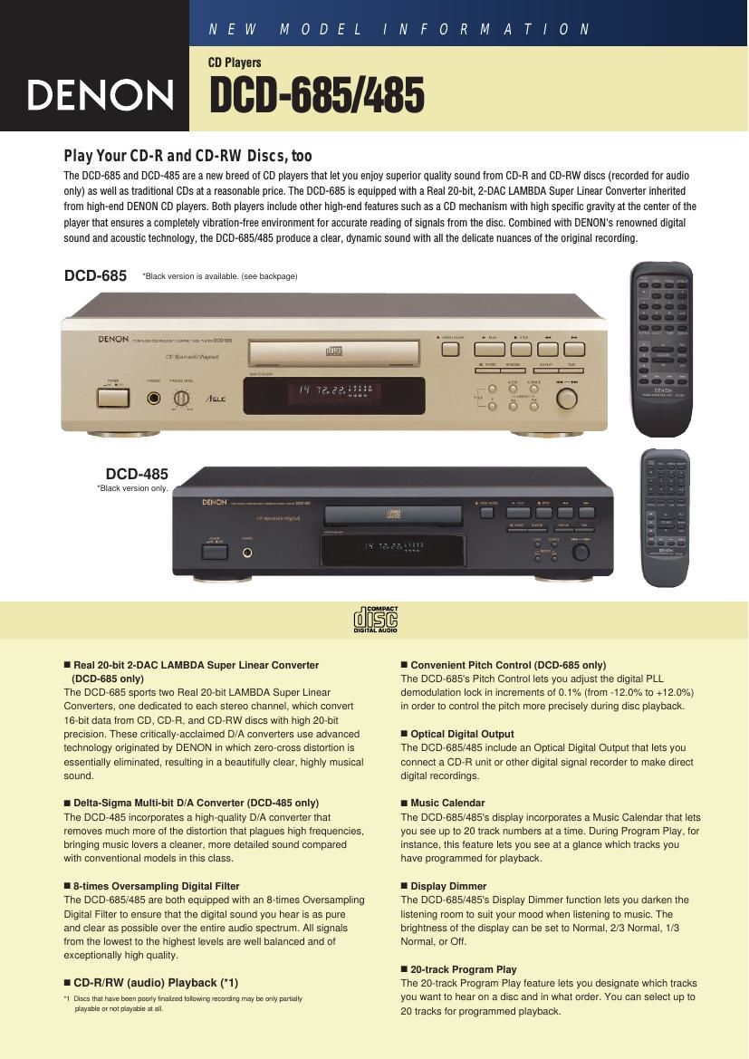 Denon DCD 485 685 Brochure