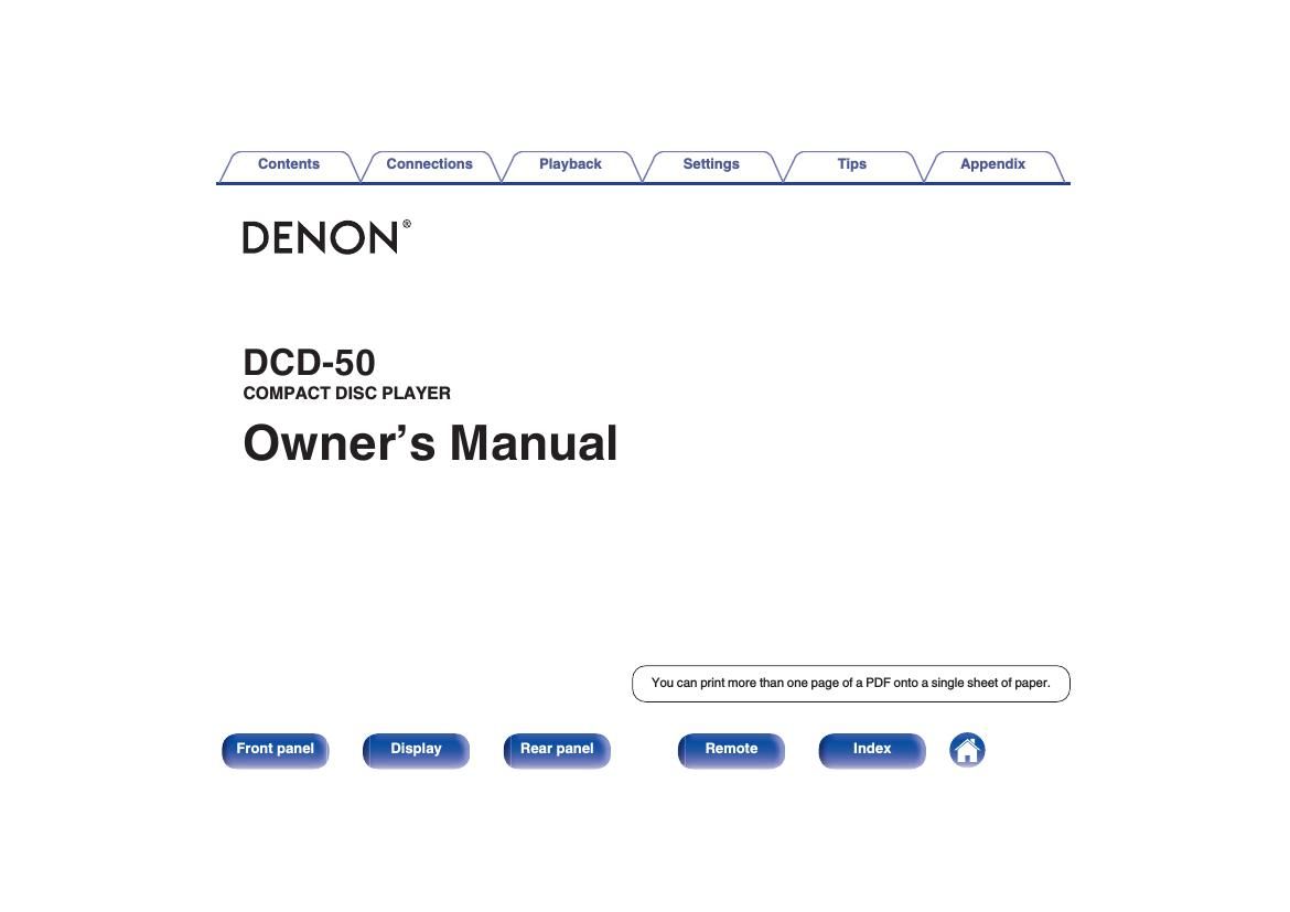 Denon DCD 50 Owners Manual