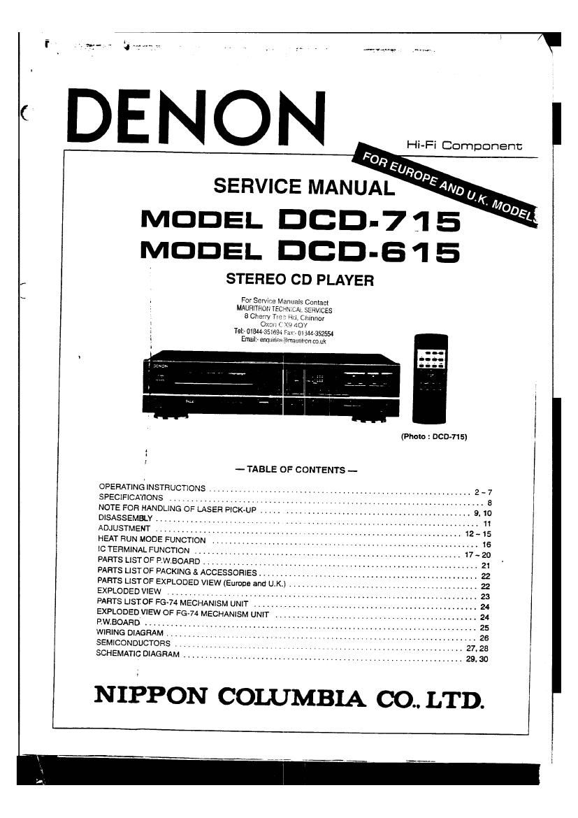 Denon DCD 615 Service Manual