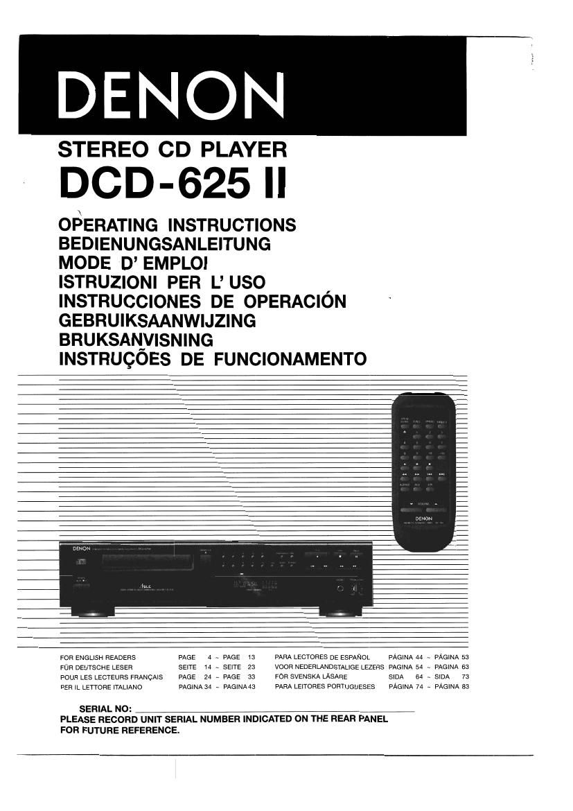 Denon DCD 625 II Owners Manual