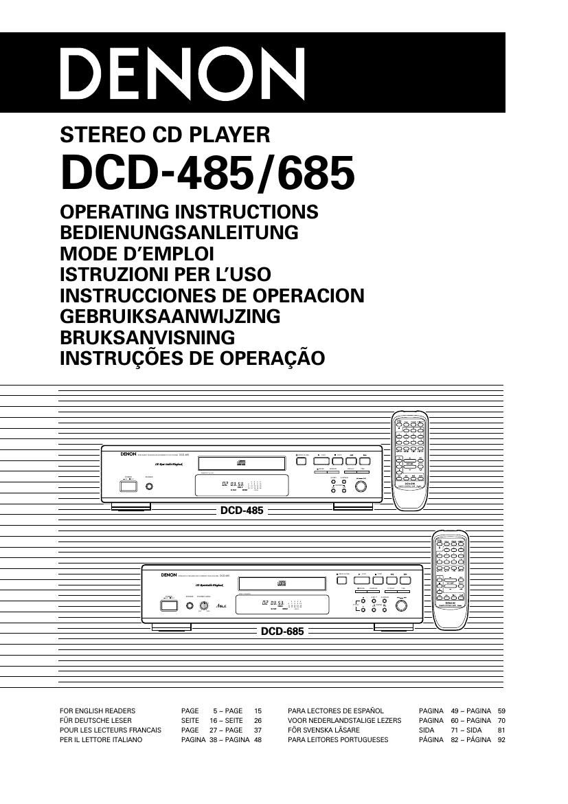 Denon DCD 685 Owners Manual