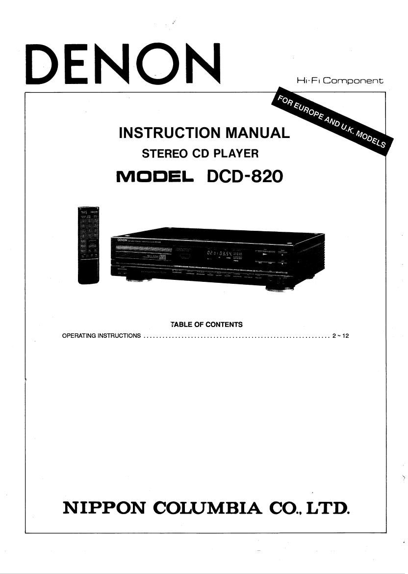 Denon DCD 820 Owners Manual