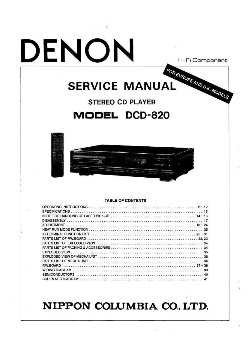 Denon DCD 820 Service Manual