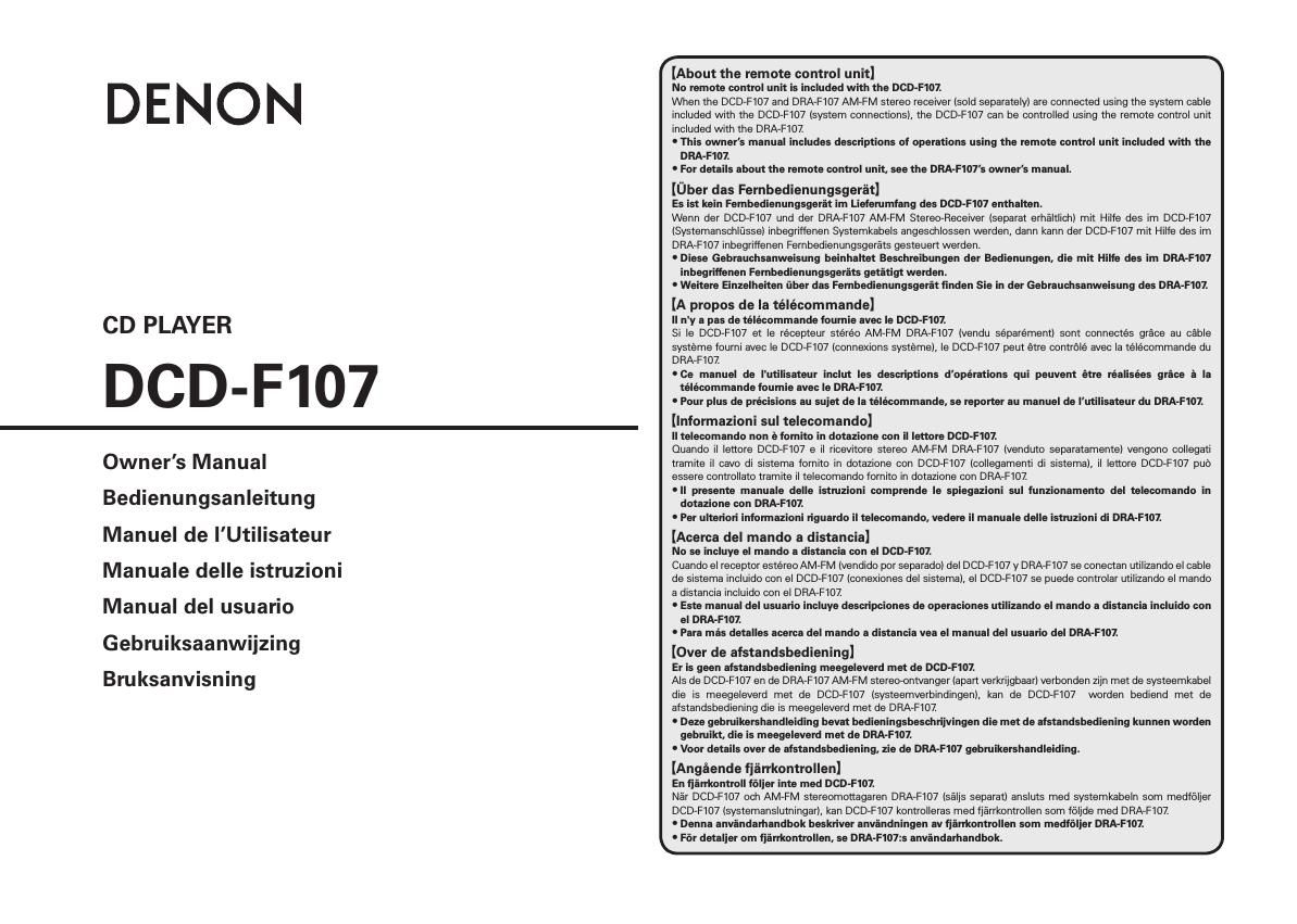 Denon DCD F107 Owners Manual