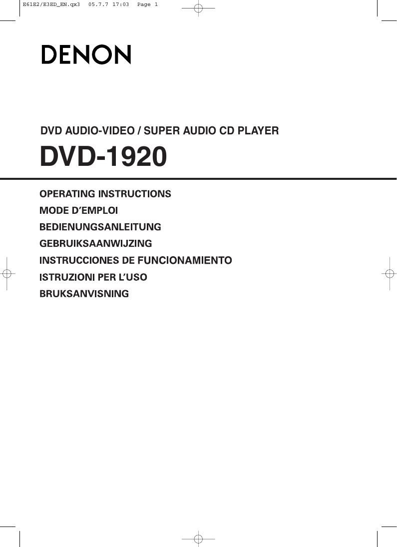 Denon DVD 1920 Owners Manual