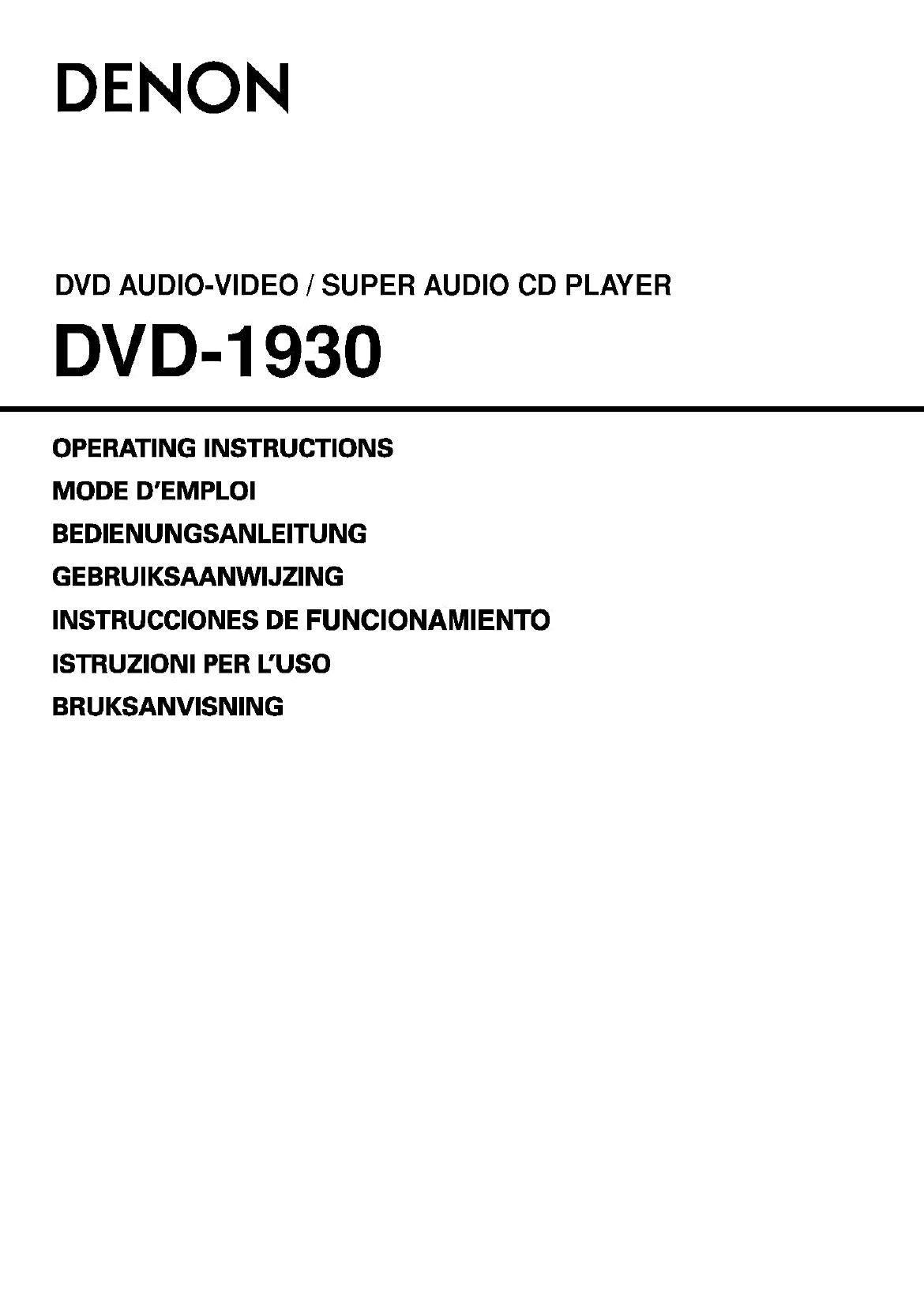 Denon DVD 1930 Owners Manual