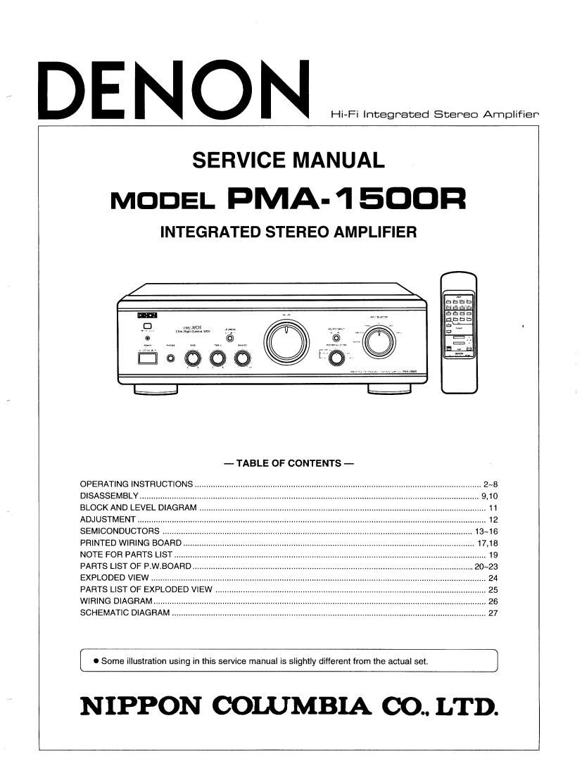 Free Audio Service Manuals - Free download Denon PMA 1500R Service 