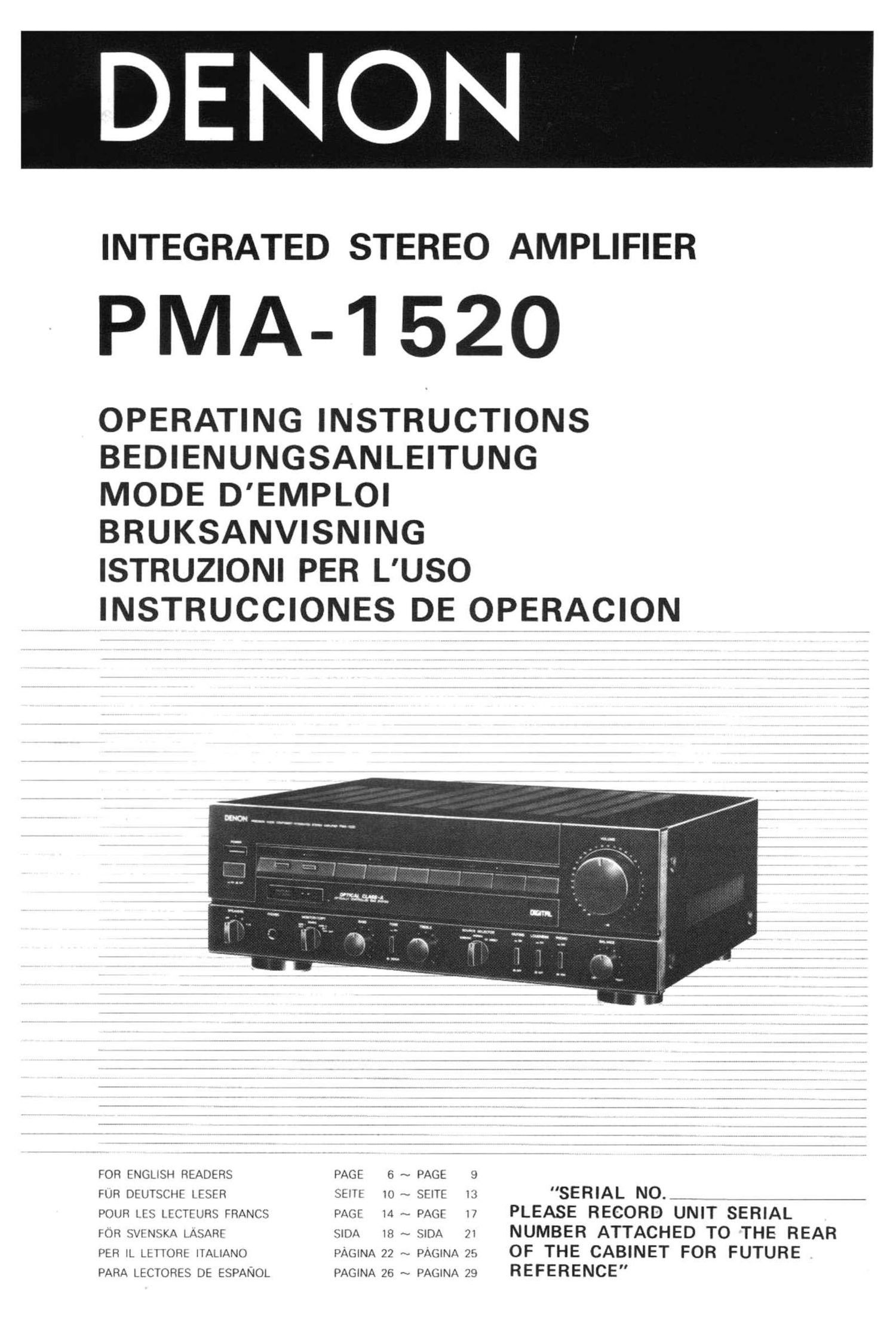 Denon PMA 1520 Owners Manual