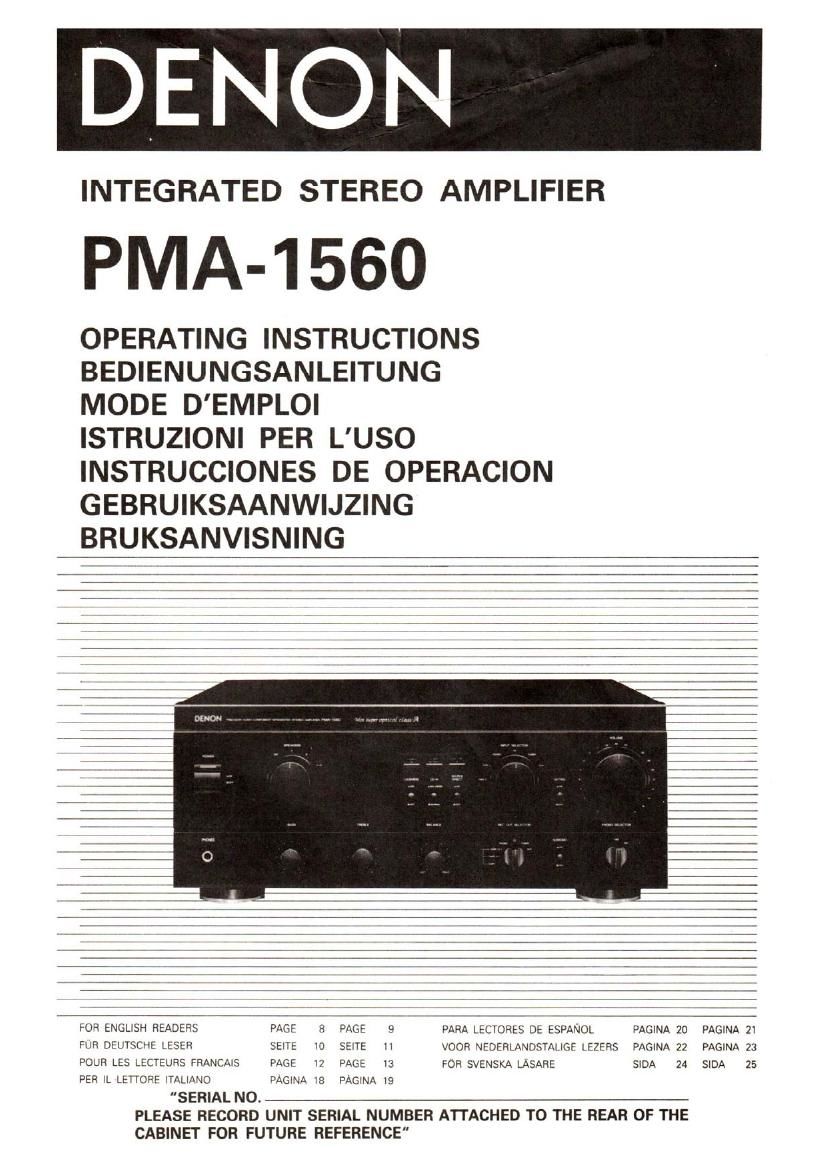 Denon PMA 1560 Owners Manual
