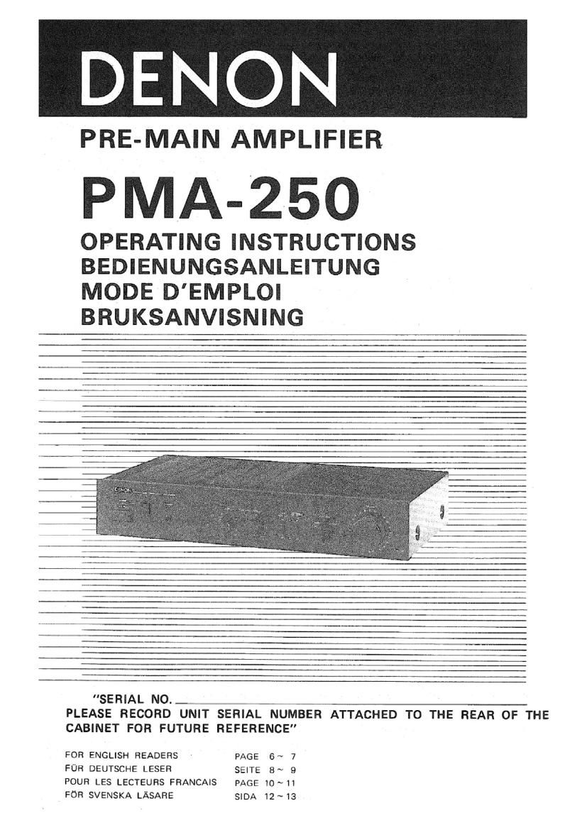 Denon PMA 250 Owners Manual