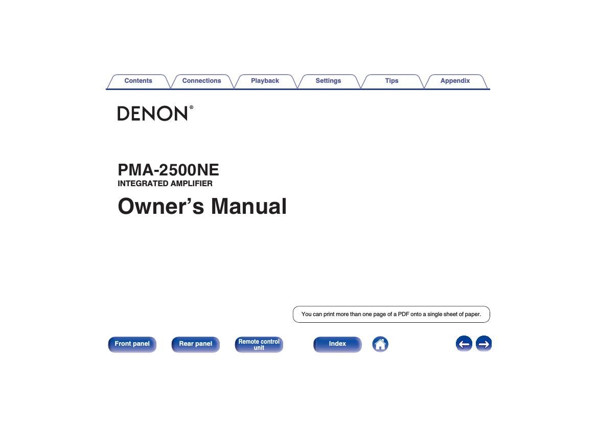 Denon PMA 2500NE Owners Manual
