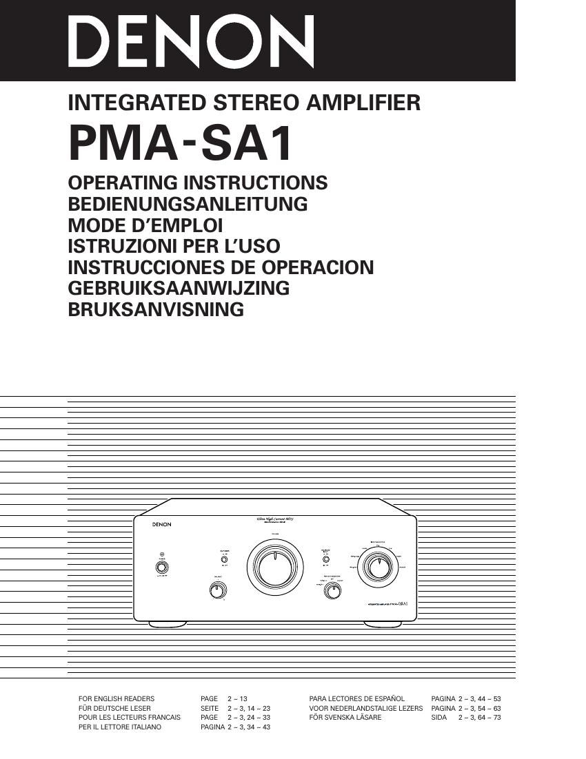 Denon PMA SA1 Owners Manual