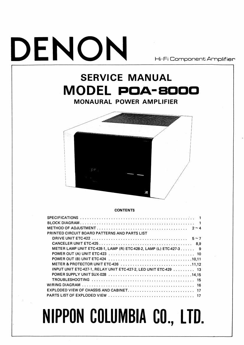 Denon POA 8000 Service Manual