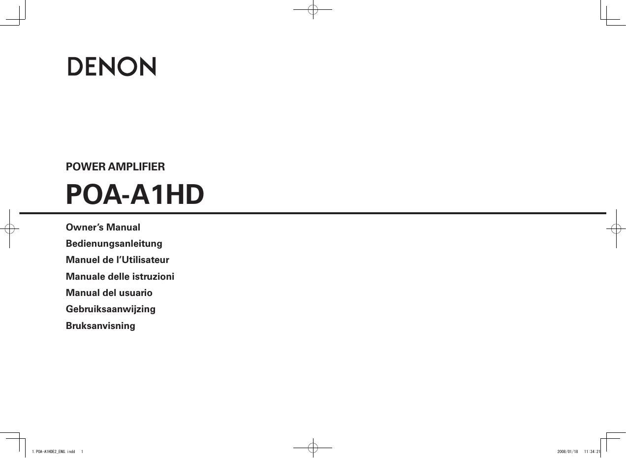Denon POA A1HD Owners Manual