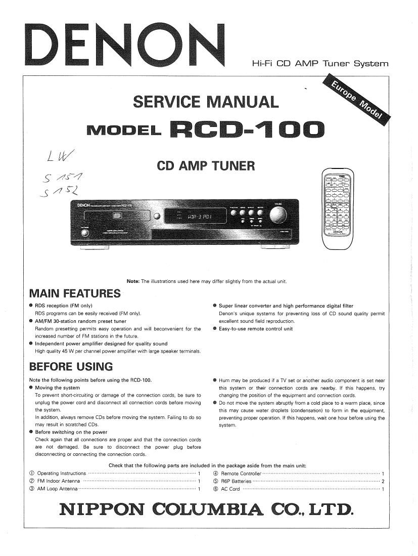 Denon RCD 100 Service Manual