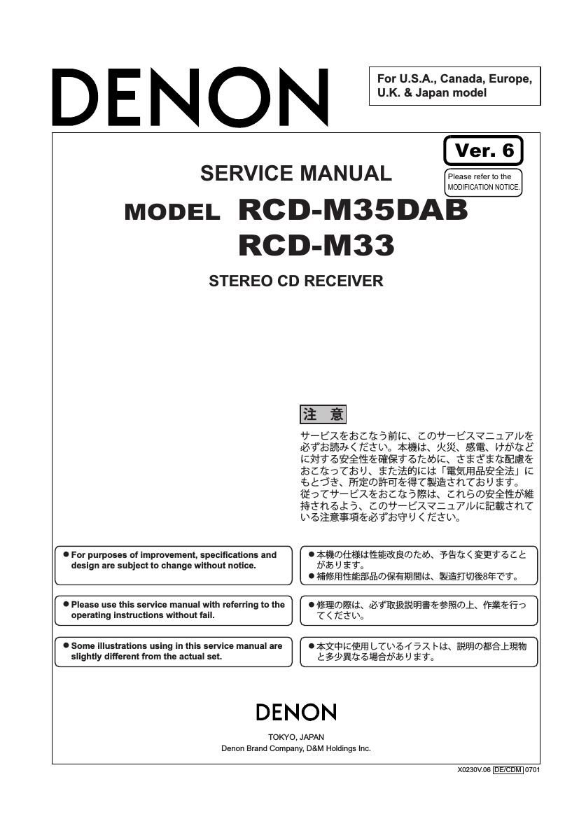 Free download Denon RCD M33 Service Manual