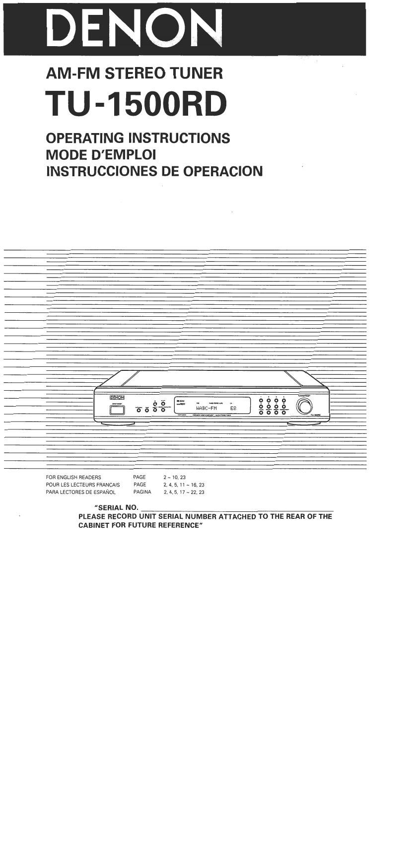 Denon TU 1500RD Owners Manual