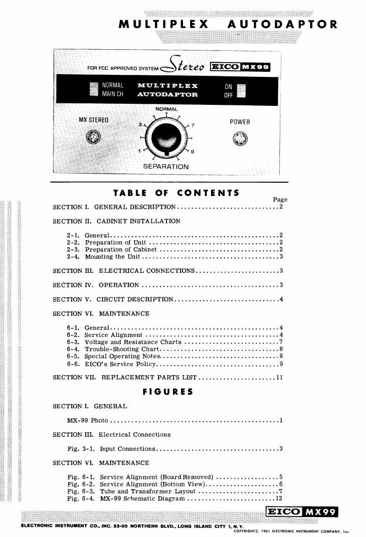 Eico MX 99 Owners Manual