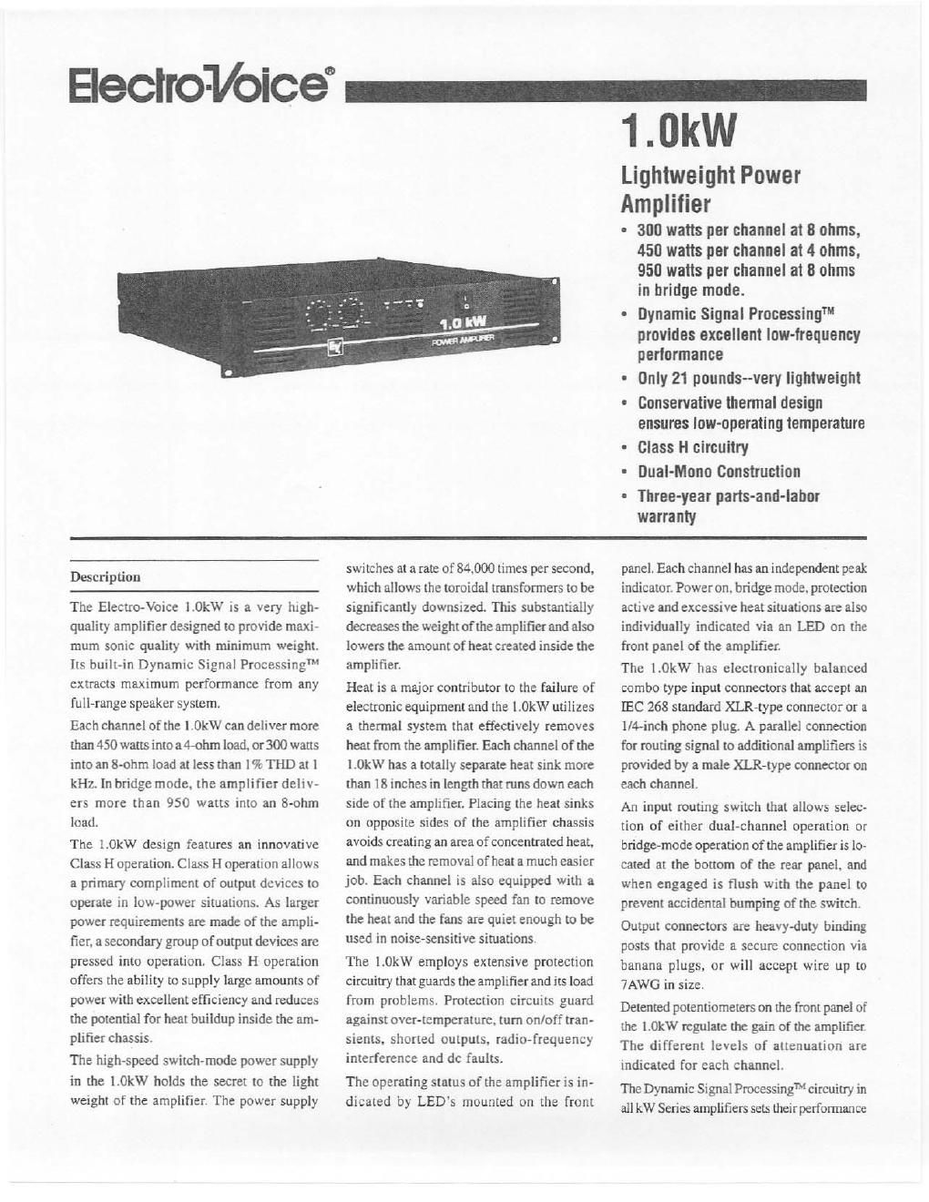 electro voice 1 0 kw brochure