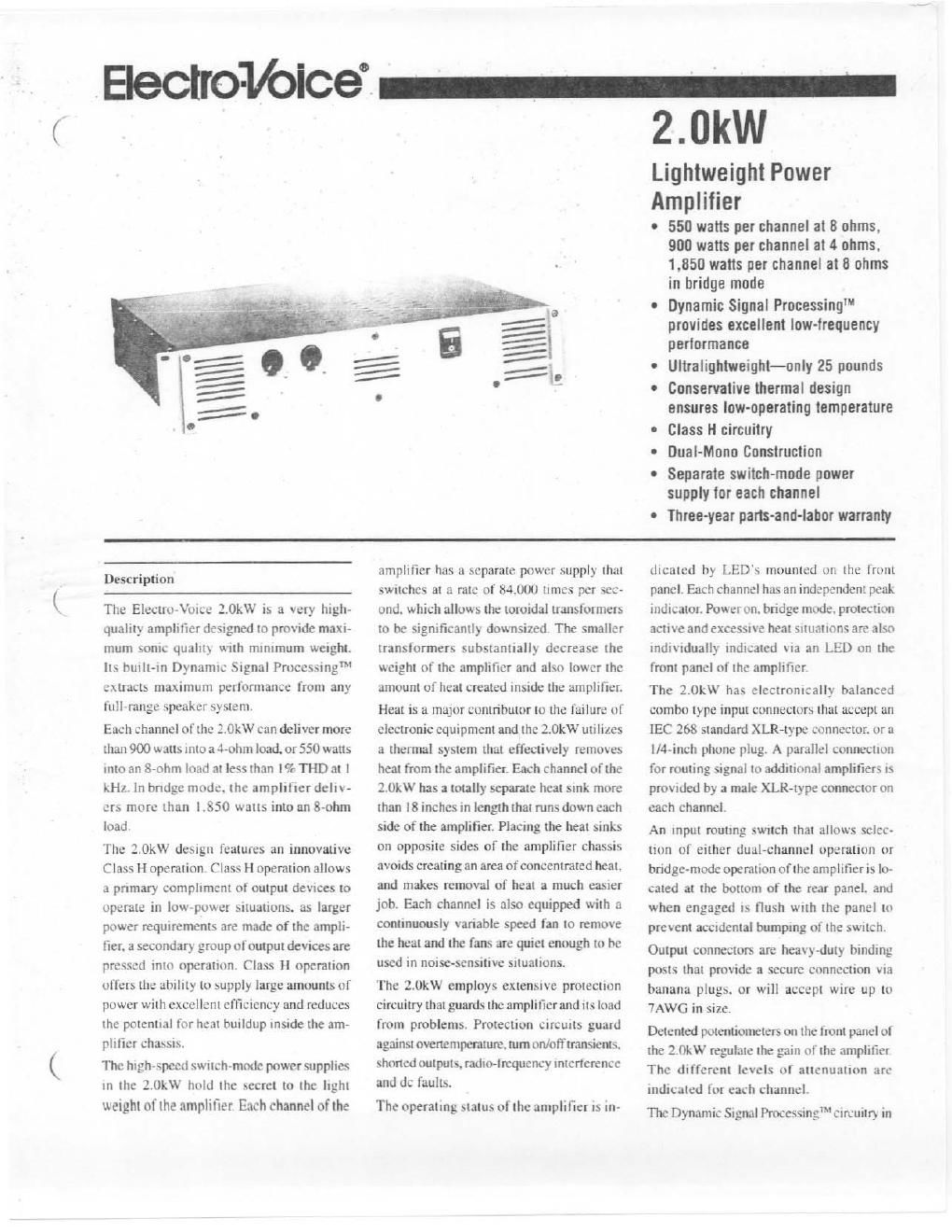 electro voice 2 0 kw brochure