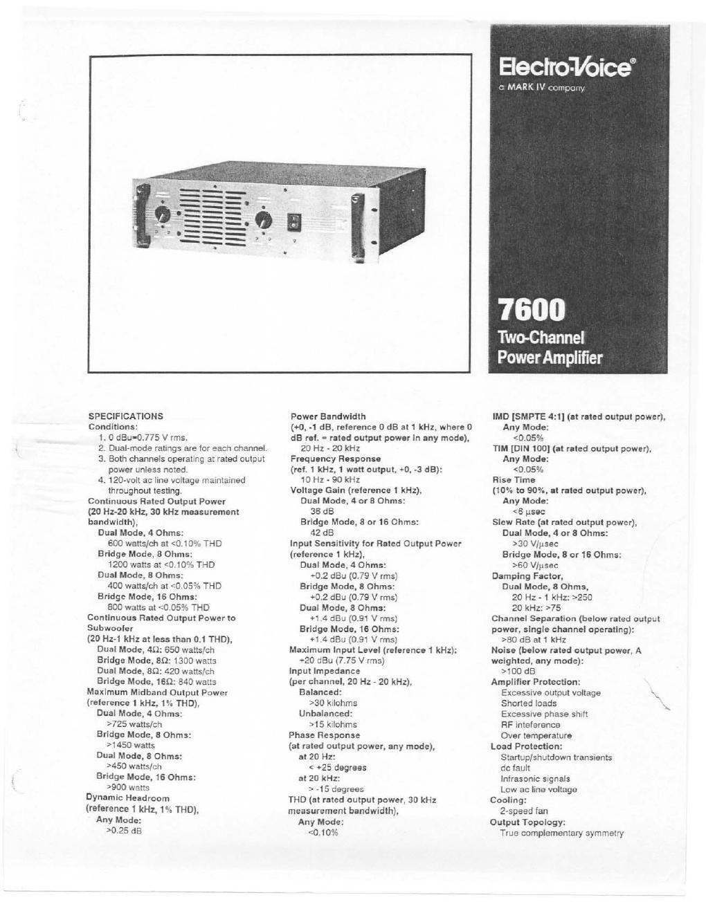 electro voice 7600 brochure