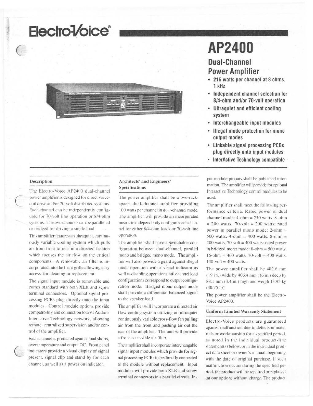 electro voice ap 2400 brochure