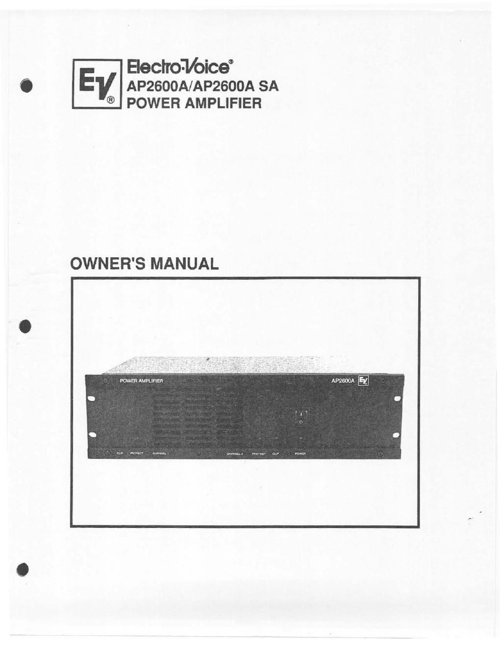 electro voice ap 2600 a asa owners manual