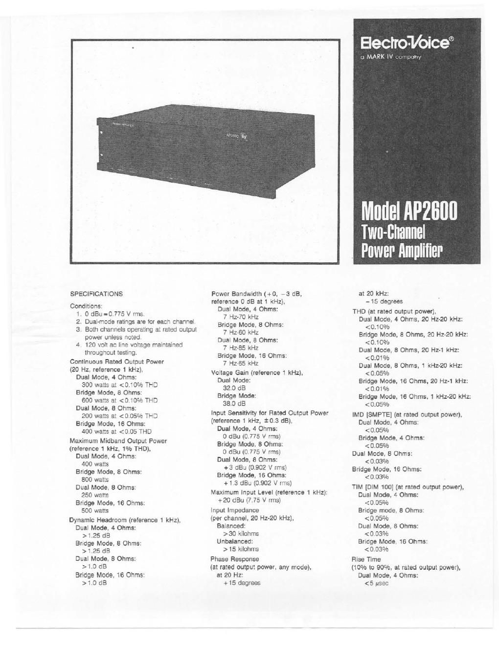 electro voice ap 2600 brochure