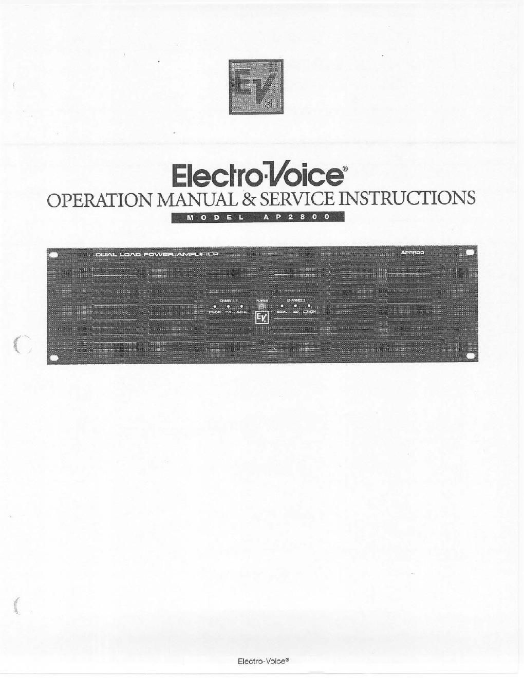 electro voice ap 2800 owners service manual