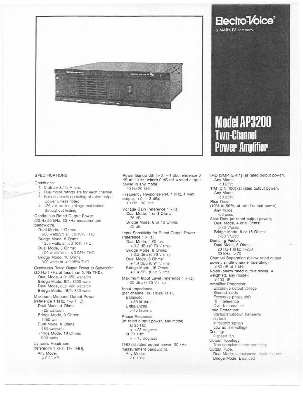 electro voice ap 3200 brochure