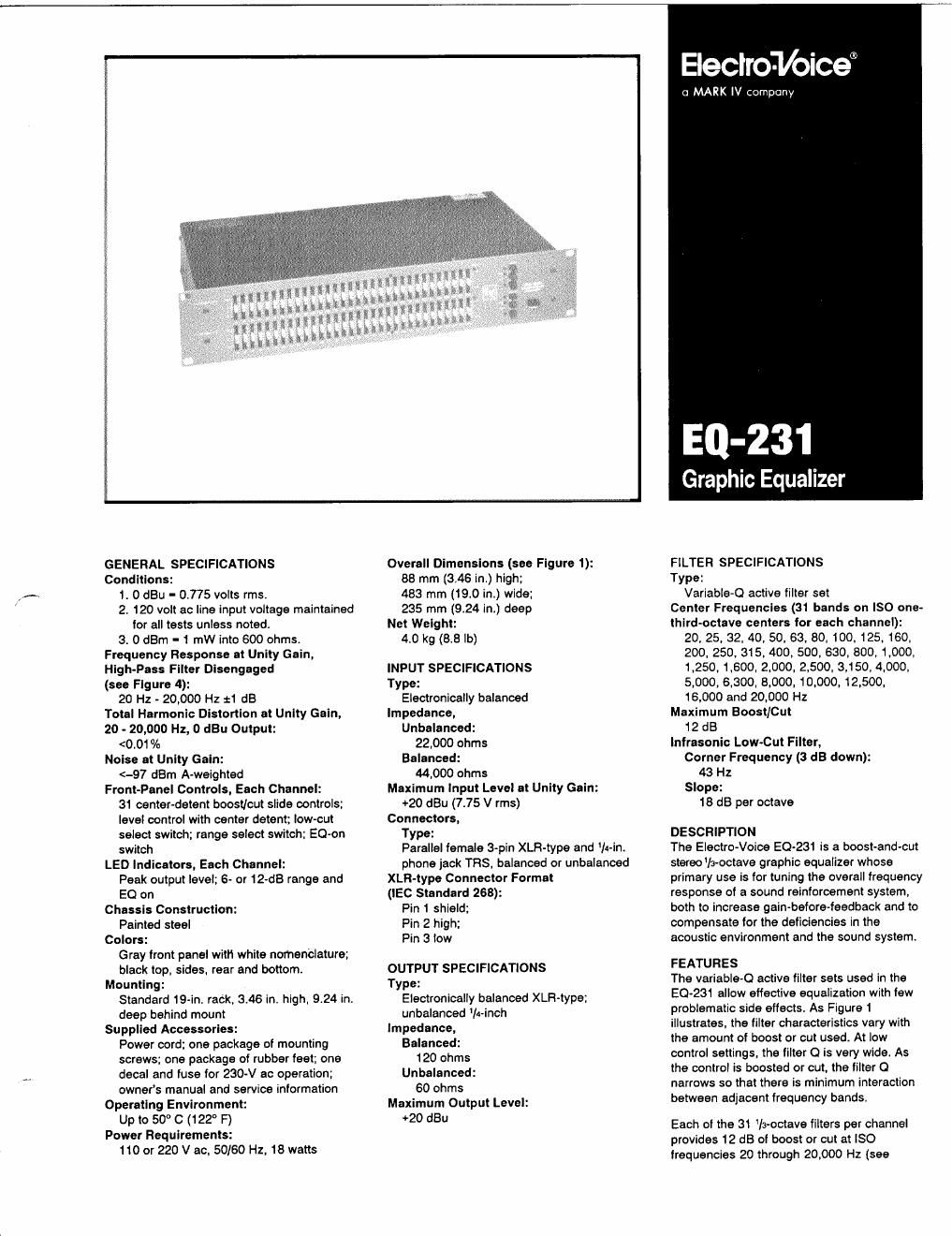 electro voice eq 231 owners manual