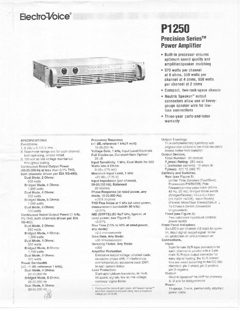 electro voice p 1250 brochure