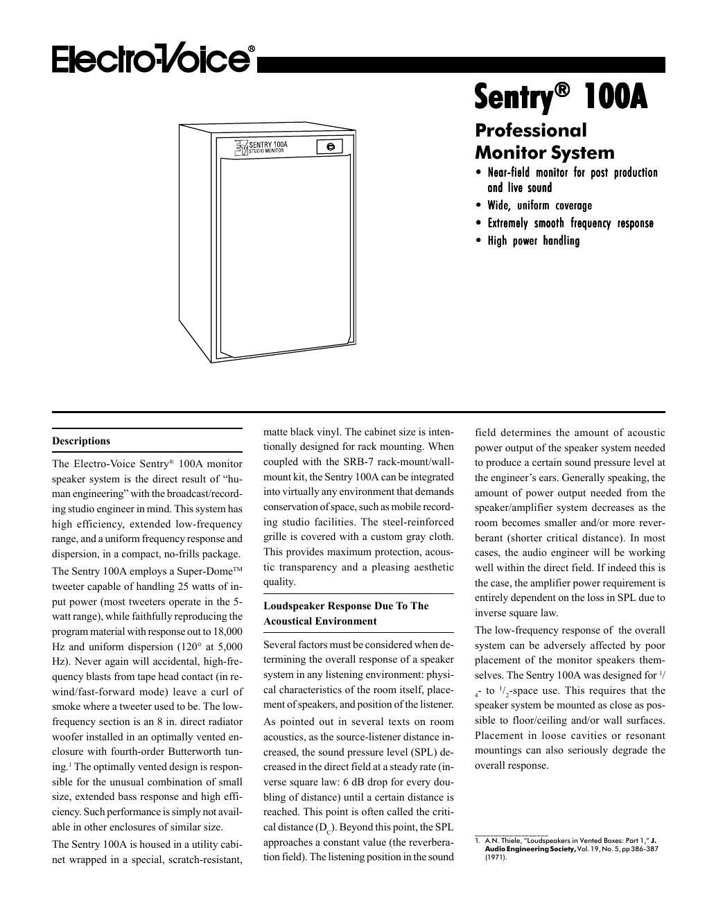 electro voice sentry 100 a owners manual