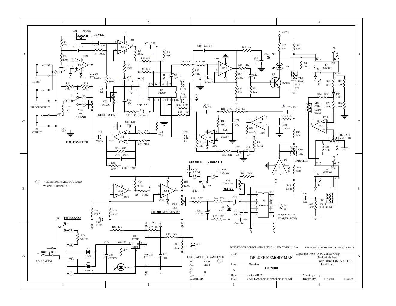 electro harmonix deluxe memory man delay reissue rev a schematic