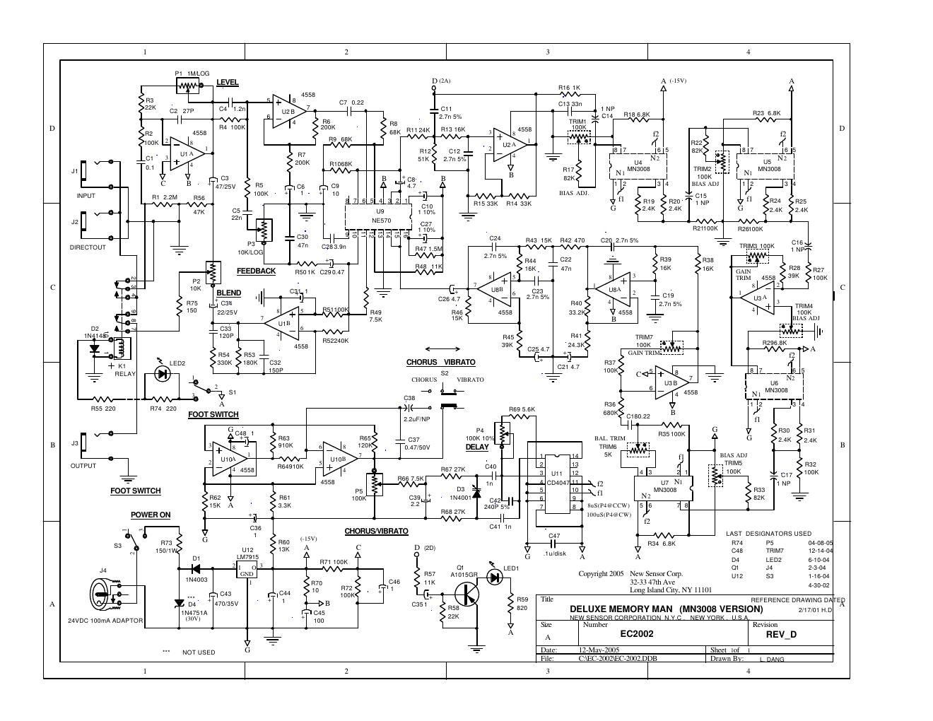 electro harmonix deluxe memory man delay reissue rev d schematic