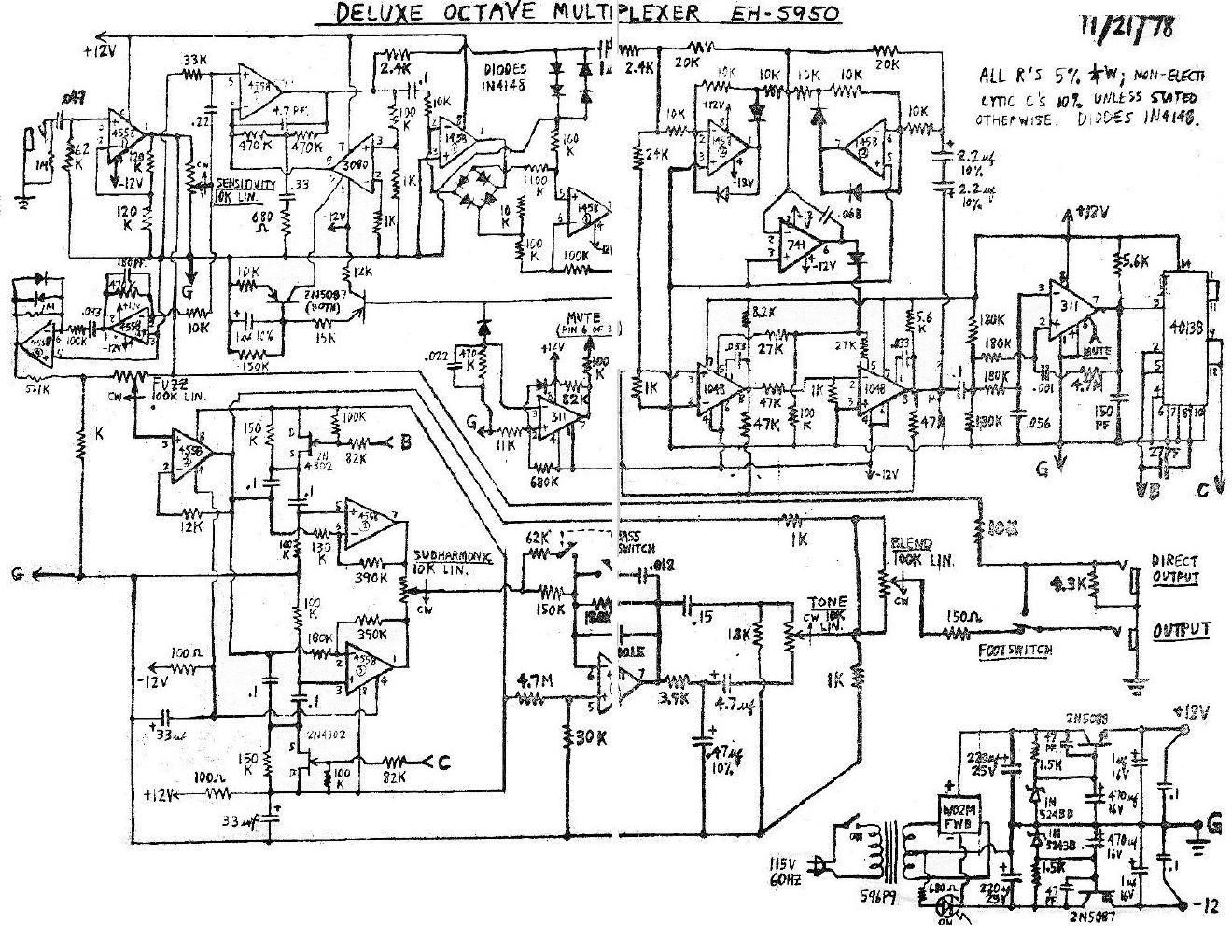 electro harmonix deluxe octave multiplexer schematic