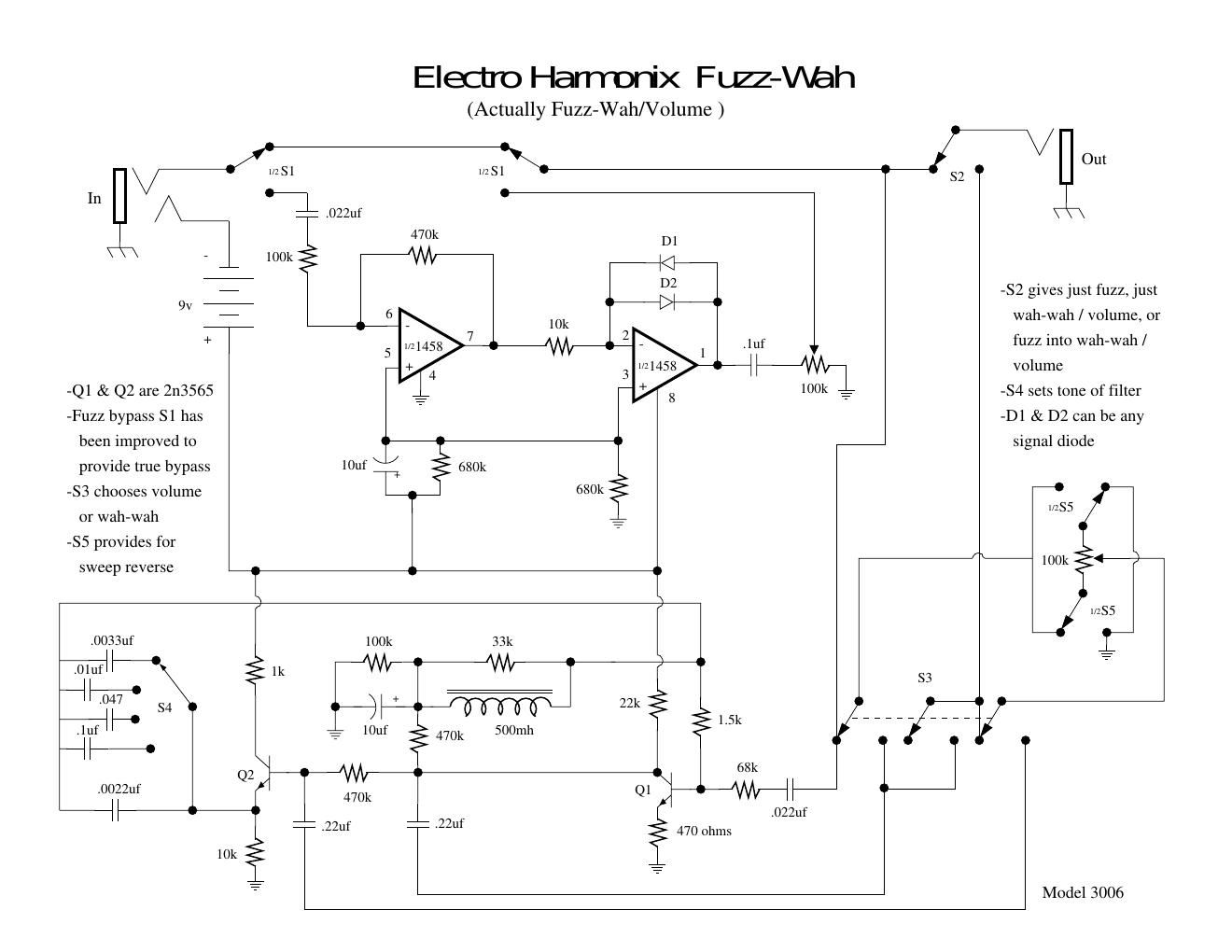 electro harmonix fuzz wah volume schematic
