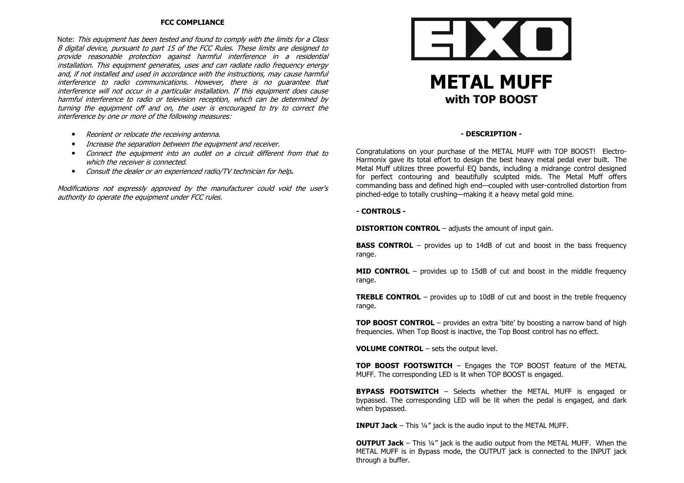 electro harmonix metal muff owner manual