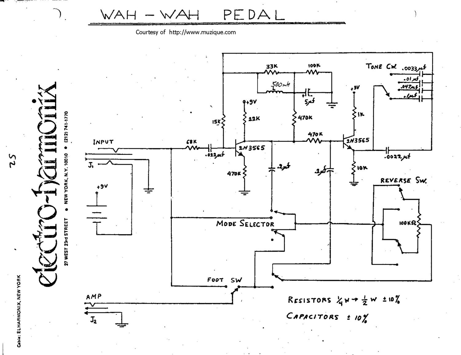 electro harmonix wah wha pedal schematic