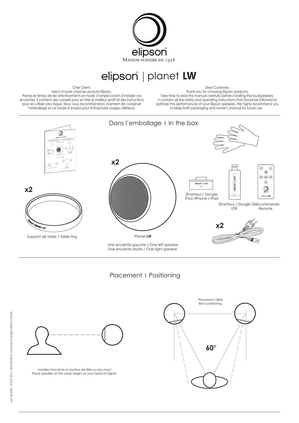 Elipson Planet LW Owners Manual